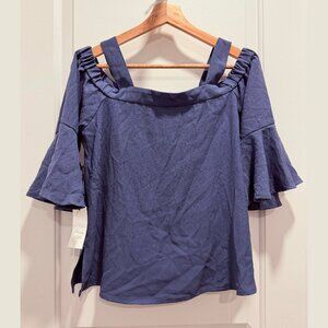 Cornflower Blue Cold Shoulder Top with Ruffled Sleeves